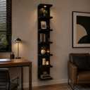 7 Tier Floating Wall Shelf with Lights, Tall Display Lack Shelf, Black, 9.85 x 9.3 x 77 inches