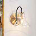 Black and Gold Wall Sconce, Modern Farmhouse Wall Light Fixtures for Bedroom, Clear Glass Sconce Wall Lighting for Living Room, Bathroom, Stairway