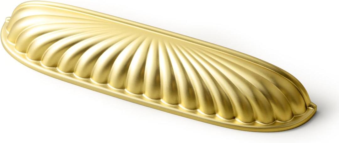Goo-Ki Modern 5''Hole Centers Brushed Brass Cabinet Pulls, Accessible Luxury Zinc Alloy Din Cup Cabinet Pulls with Mordern Style, 6 Pack