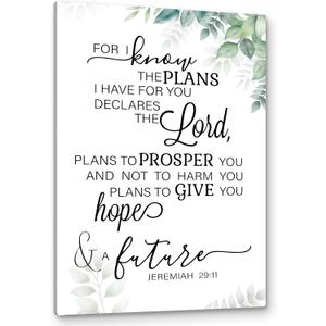 PHAMTE Jeremiah 29 11 Wall Art,Christian Jeremiah 29:11 For I Know The Plans I Have For You Wall Art,Bible Verse Scripture Print Framed Canvas Painting Christian Prayer Room Office Decor(16x24)(white)