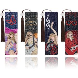 Nikolle Diamond Art Bookmarks, 4 Pcs Acrylic Bookmarks for Book Lovers, DlY Cartoon Diamond Painting Bookmark Kits for Adults, Taylor Gifts for Women