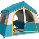 HIKERGARDEN 6 Person Camping Tent - Portable Family Cabin Tent for Camp, Windproof Fabric Camp Tent Outdoor for Hiking, Backpacking, Traveling-10'x8'x76in(H) (Ocean Blue)