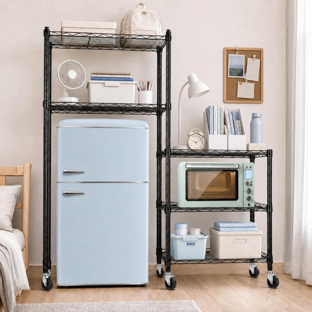 Threehoney Mini Fridge Shelf Stand with Metal Storage 3 Shelf Add on, Black