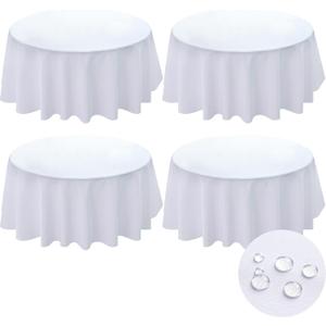 BYDOLL Table Cloth Round 60 Inch Fits Max50 Inch Diameter Top, Pack of 4 White Washable Outdoor Winkle and Stain Resistant Spillproof Polyester Tablecloth for Round Tables Party Cover
