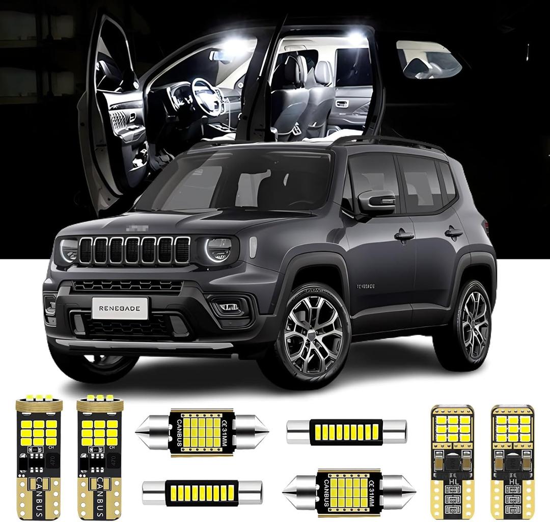 AENVTOL 9 Pieces LED Interior Lights Kit Replacement for JEEP Renegade 2015 2016 2017 2018 2019 2020 2021 2022 2023 2024 White 6000K Interior LED Bulbs + License Plate Lights, Install Tool