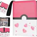Collectible Trading Card Albums,4 Pocket Card Binder, 400 Double Sided Pocket PU Premium Zip Trading Collection Binder with 50 Removable Sleeves, Card Folder for TCG, Sports Cards (Pink White)