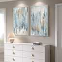 Large White Framed Blue and Gold Abstract Canvas Wall Art for Living Room, 2 Piece Modern Minimalist Prints Paintings Artwork for Walls, Glitter Pictures for Hallway Dining Bedroom Wall Decor 24x36 In, 24" W X 36" H X 2pcs