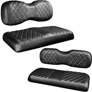 NOKINS 4PCS Golf Cart Diamond Seat Covers Kit,Front and Rear Seat Covers for Club Car Precedent/EZGO TXT/Yamaha Original Regular Seat Cushion (Black&Black Stitching, Fit Yamaha Drive/Drive 2)