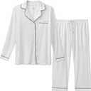 Women Long Sleeve Pajama Set Modal Button Down 2-Piece Pjs Pants Sleepwear Lounge Set (XL)