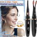 Heated Eyelash Curlers - 2 in 1 Clip- Type Heated lash Curler Electric Eyelash Curler LED Display 3 Temp Settings for Makeup Tools USB Rechargeable Natural Curling 24H Long Lasting-A1A