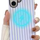 for iPhone 16 Case [Compatible with Magsafe] Striped Phone Case Dual-Layer Protective Shockproof Magnetic Cover for Women Girls - Light Blue