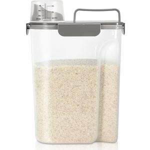 TBMax Airtight Rice Container 10 Lbs, Cereal Dispenser, Pet Cat Dog Food Storage Container, Plastic Kitchen Pantry Food Storage Holder with Cup -Dark Grey