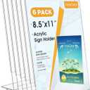 MaxGear 6 Pack Acrylic Sign Holder 8.5 X 11, Plastic Paper Holder With Vertical Slanted Back, Picture Photo Frames Display Stand Flyer and Document Organizer for Office Desktop Use