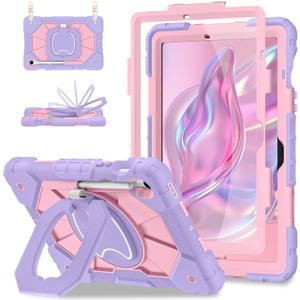 Case for Samsung Galaxy Tab S10 Lite / S10 FE / S9 FE 10.9 Inch, Samsung Tab S9 11 Inch, Rugged Galaxy S10 Tablet Case with Pen Holder 360 Rotating Stand Shoulder Strap Screen Protector, Purple
