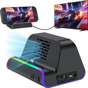 Switch 2 Dock Station, Switch 2 Portable TV Docking Station with Cooling Fan, 4K@120Hz HDMI Output, Dual USB Ports & Type-C Charging, Replacement Docking for Nintendo Switch 2