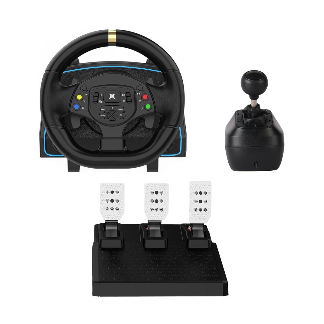 DOYO Gaming Steering Wheel with Pedals and Shifter, 1080 Racing Wheel with Paddle Shifters, Hall Effect Pedals, Vibration Feedback, Magnetic Induction Sim Steering Wheel for PC