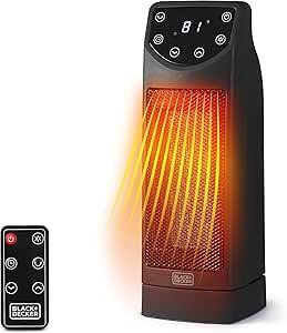 BLACK+DECKER Oscillating Space Heater, Portable Heater with Remote Control, Ceramic Small Space Heater with Two Heat Settings & LED Display, Small Heater 1500W 