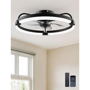 Ensenior Ceiling Fans with Lights and Remote, 20'' Low Profile Ceiling Fan Flush Mount, APP Control, 6 Speed, 3CCT, Quiet Reversible DC Motor, Dimmable Modern Ceiling Fan with Light for Bedroom, Black