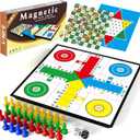 3 in 1 Magnetic Board Games Set for Kids Adults - Classic Travel Game Set with Chinese Checkers, Ludo, Snakes and Ladders, Educational Family Strategy Game with Folding 12.4 Inches Board & Piece