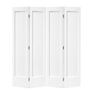 48 in. x 80 in. 1 Panel Shaker White Painted MDF Composite Bi-Fold Double Closet Door with Hardware Kit