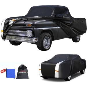 C10 Truck Cover Custom Fit 1960-2002 Standard/Extended/Crew Cab SB (6.5'-6.6') with Door Zipper, 12 Layers Outdoor Pickup Truck Cover Waterproof All Weather, for Wind Dust Rain UV Protector.