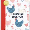 5 x Love You Valentines Day Cards (Blue Chicken)