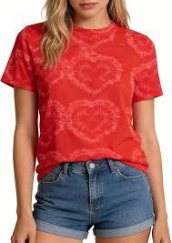 Women Tie Dye Shirts Summer Heart Graphic Short Sleeve Cute Casual Crewneck Lover Gift Tops, Small