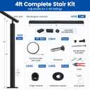 Muzata 2-4ft Black Complete Cable Railing Kit for Stairs Pre-Crimped 36 Inch Cable Railing System with Post Handrail Length Adjustable Easy DIY with User Guide Complete Set RC09