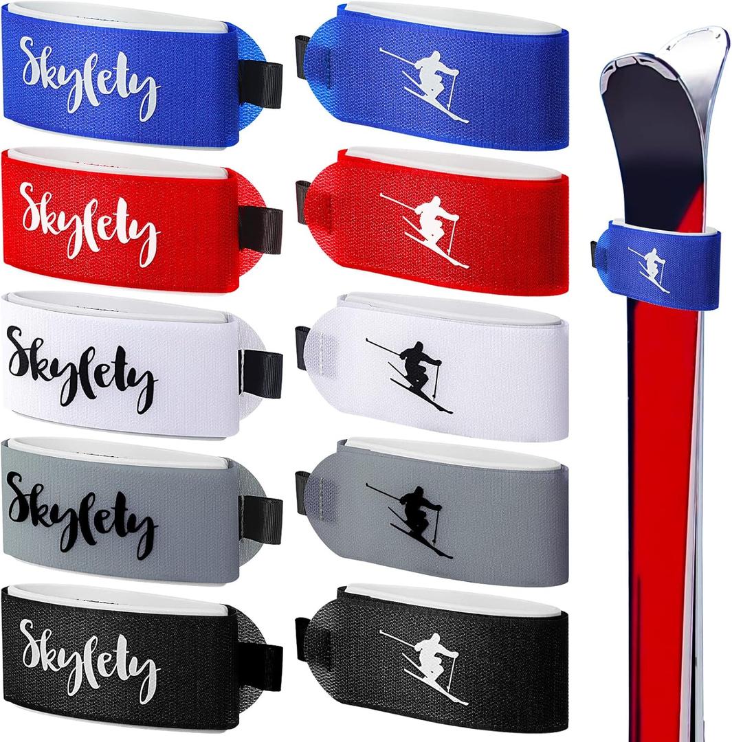 Skylety 10 Pcs Ski Strap Fasteners Tape Adjustable Ski Wraps Ties for Carrying Gear Winter Christmas