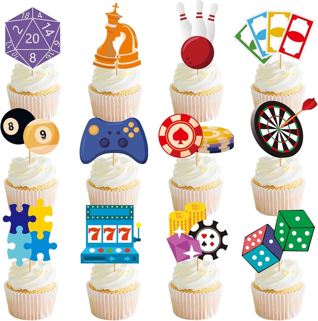 24 Pcs Game Night Cupcake Toppers Game Night Decorations Game On Decorations for Board Game Party Adult Classroom Decor