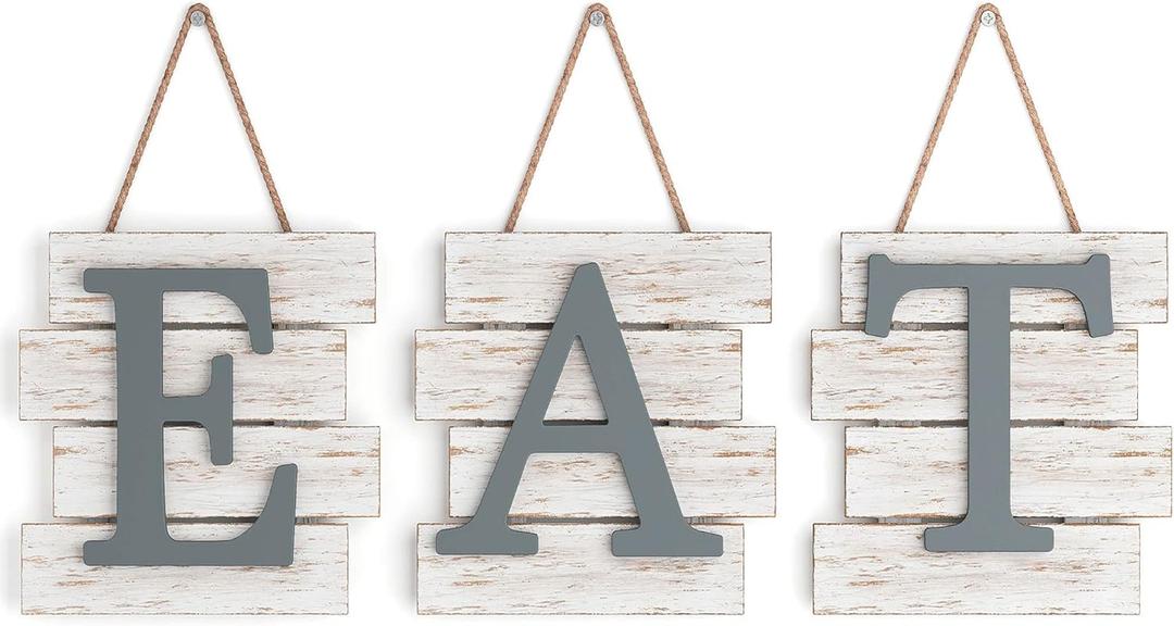 Barnyard Designs Eat Sign - Rustic Wall Decor for Kitchen and Home, Primitive Country Farmhouse Decorations, Distressed Hanging Sign, 24" x 8" (White/Grey) Barnyard Designs Eat Sign - Rustic Wall Decor for Kitchen and Home, Primitive Country Farmhouse Decorations, Distressed Hanging Sign, 24" x 8" (White/Grey)