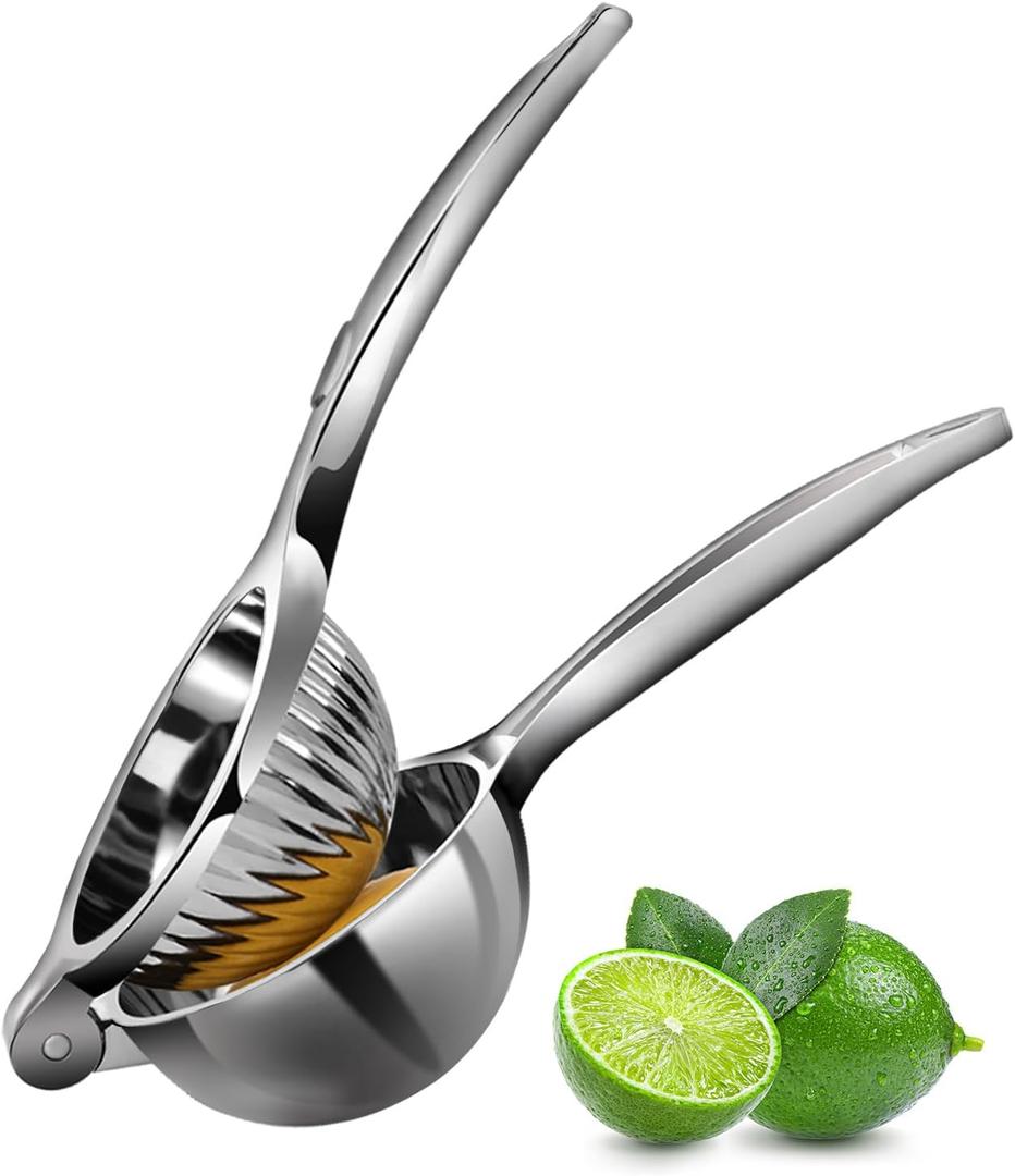 Rekix Lemon Squeezer, Max Extraction Hand Press Lemon Juicer, Heavy Duty Manual Orange Juicer, Sturdy Metal Lime Squeezer, Durable Handheld Citrus Fruit Squeezer for Kitchen Bar, Exprimidor De Limones (Silver)