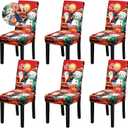 Fafua Christmas Chair Covers, Stretch Dining Room Chair Covers Set of 6, Christmas Decoration/Home Decor Chair Protector Slipcovers (Red Snowman+santa Claus)