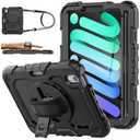 SEYMAC stock Case for iPad mini 7 (A17 Pro) 2024/ Mini 6 8.3'' with Screen Protector Pencil Holder [360 Rotating Hand Strap] &Stand, Drop-Proof Case for iPad mini 7th/6th Generation 8.3", Black