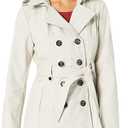Sebby Collection Women's Soft Shell Trench Coat with Detachable Hood (Stone, Medium)