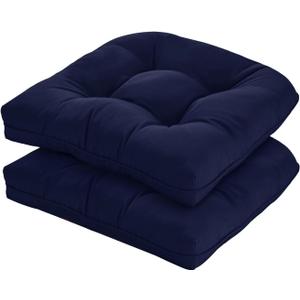19x19 Outdoor Chair Cushions Set of 2, Tufted Wicker Patio Furniture Cushions, Thick Outdoor Seat Cushions for Lawn Chairs, Overstuffed and Water Resistant, Navy