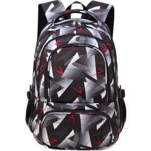 BLUEFAIRY Kids Backpack for Boys Bookbags for Elementary Primary Middle School Bags Book Bags for Teens Adolescentes Childs Back to School Gifts Mochilas para Nios Aged 8-10 Geometric Grey