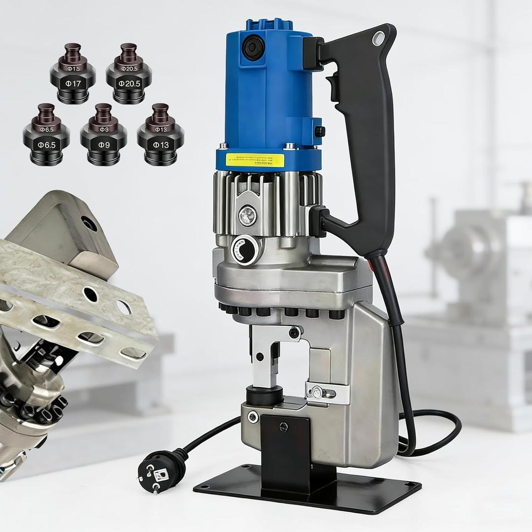 1800W Electric Hydraulic Hole Puncher, Hydraulic Punching Tool for Angle Steel, Channel Steel and Metal Plates, Includes 5 Dies for Iron, Copper and Aluminum, Industrial Metal Punching Machine