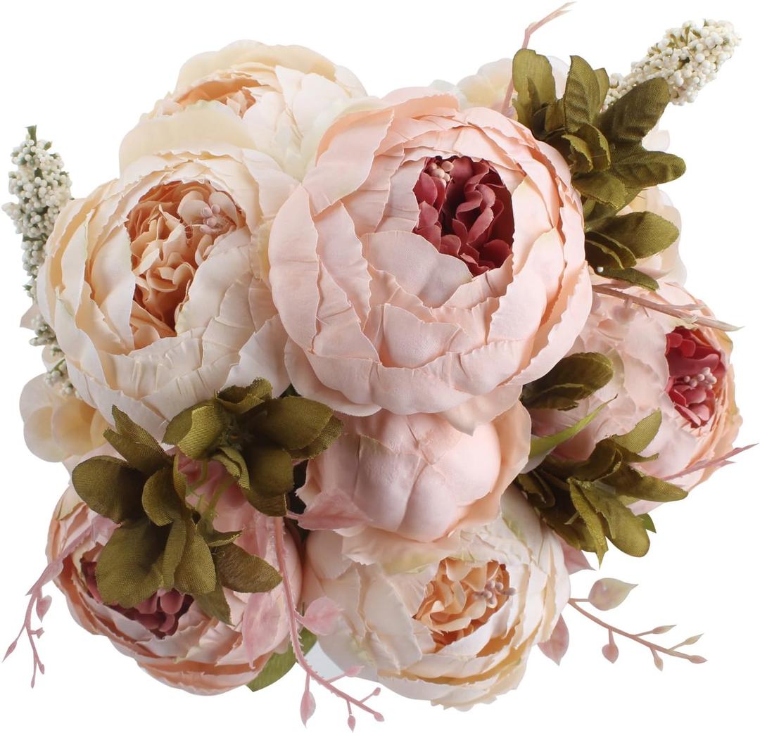 Duovlo Fake Flowers Vintage Artificial Peony Silk Flowers Wedding Home Decoration, Pack of 1 (Light Pink)