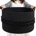 CherryNow 22"x22"x14" Large Blanket Basket, Home Dcor for Living Room Bedroom, Boho Decorative Laundry Basket for Clothes, Baby Toy Storage, Black