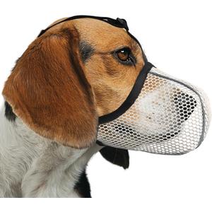 Dog Muzzle, Breathable Soft for Small to Medium Dogs to Anti & Prevent Barking Biting Chewing, Reflective & Adjustable Basket Muzzle with Air Mesh for Schnauzer Beige M
