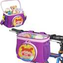 RAYMACE Kids Bike Basket Front with Shoulder Strap, Multi-Functional Handlebar Bike Bag for Girls Boys Toddlers, Scooter, Bicycle Accessories, purple