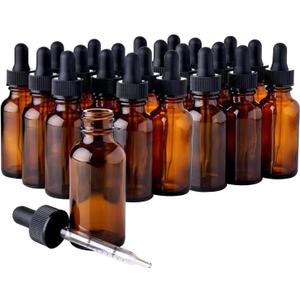 24 Pack Amber Glass Dropper Bottle, 2 oz/60 ml with Dropper, Leak Proof Travel Dispenser Bottle for Essential Oils/Chemistry Laboratory Chemicals/Cologne and Perfume