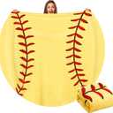 60" Round Sports Throw Blanket for Teens Adults Soft Flannel Baseball Softball Tennis Soccer Baseketball Volleyball Novelty Blanket for Sports Fan Birthday Senior Night Gift(Softball)