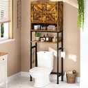 Over The Toilet Storage Cabinet - Farmhouse Bathroom Shelves with Doors Freestanding Organizer Narrow Floor Stand Shelf Above Toilet 71" Tall, Rustic Brown