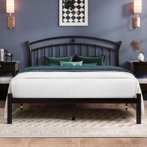 Queen Bed Frame, Black Metal Bed Frame with 12" Under-Bed Storage, Heavy Duty Steel Slat Support, No Box Spring Needed, Noise-Free, Easy Assembly