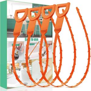 Drain Snake Hair Drain Clog Remover - 4 Pack Shower Snake Sink Unclogger Tool with Exquisite Packaging (Orange)