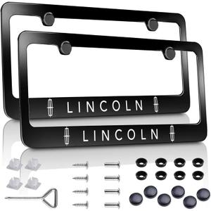 2 Pcs Fit US Car Lincoln License Plate Frame, Applicable to Standard US Premium Aluminum Alloy License Plate Cover, Accessories Included