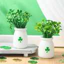 Nitial 2 Pcs St. Patricks Day Artificial Plants St. Patricks Shamrock Vase Decoration Green Plants Artificial Decoration Fake Plants for Office Clover Floral Small Greenery Decoration for Irish