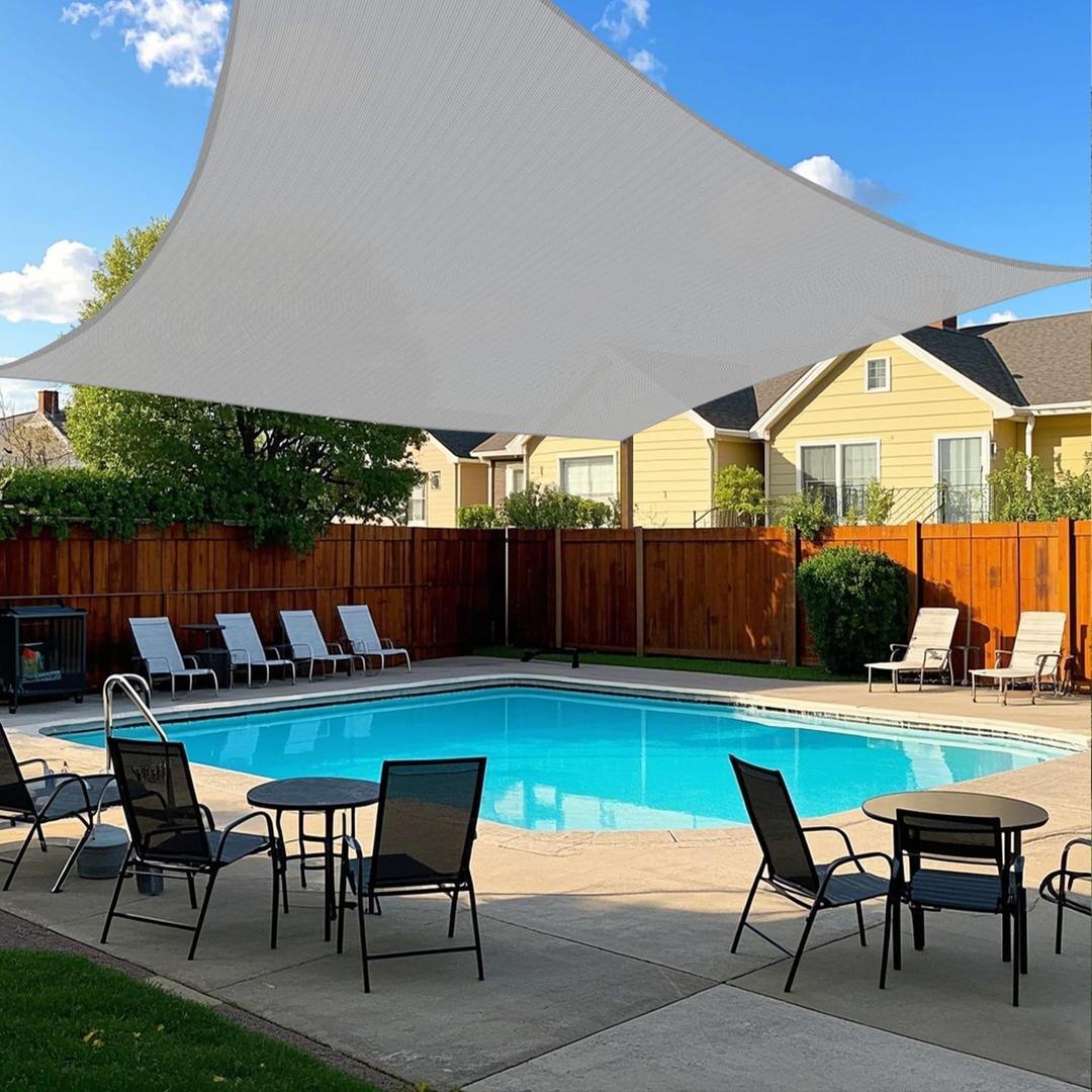 Rectangle Sun Shade Sail 8' x 8' for Patio Backyard Permeable Canopy Awning Sail Shade Cloth for Lawn Garden Outdoor Activities Light Grey